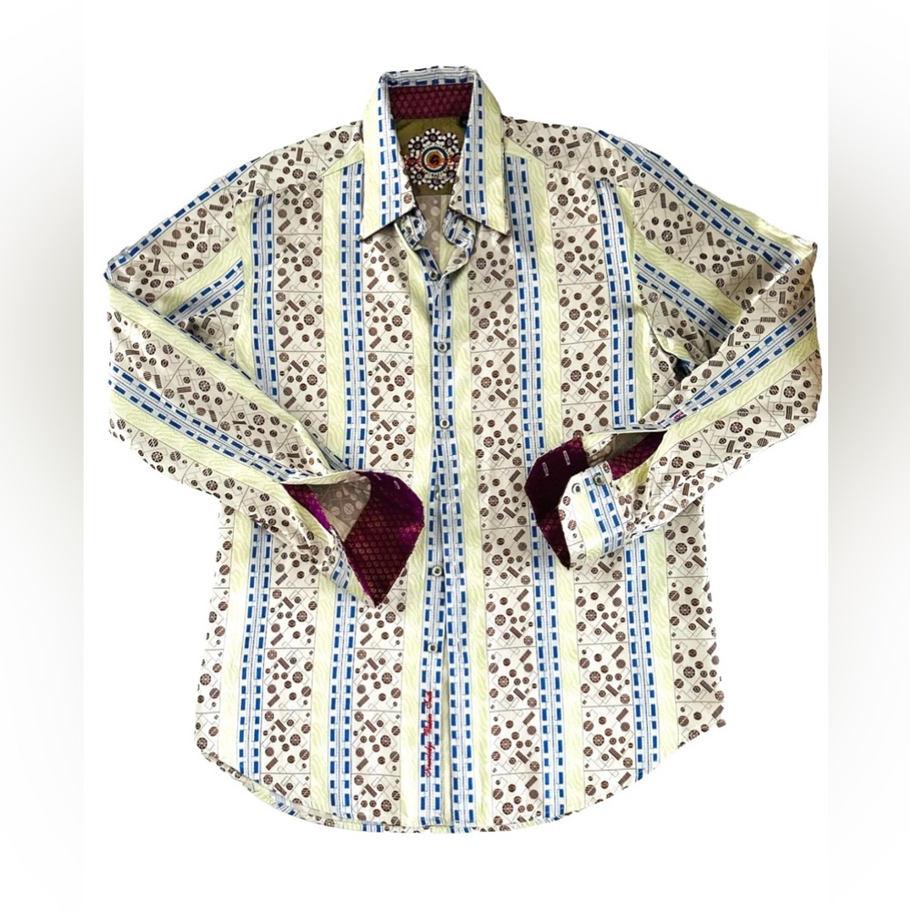 Robert Graham 100% Silk Men's Geometric Flip Cuff Shirt Collectible RARE!! Med.‎